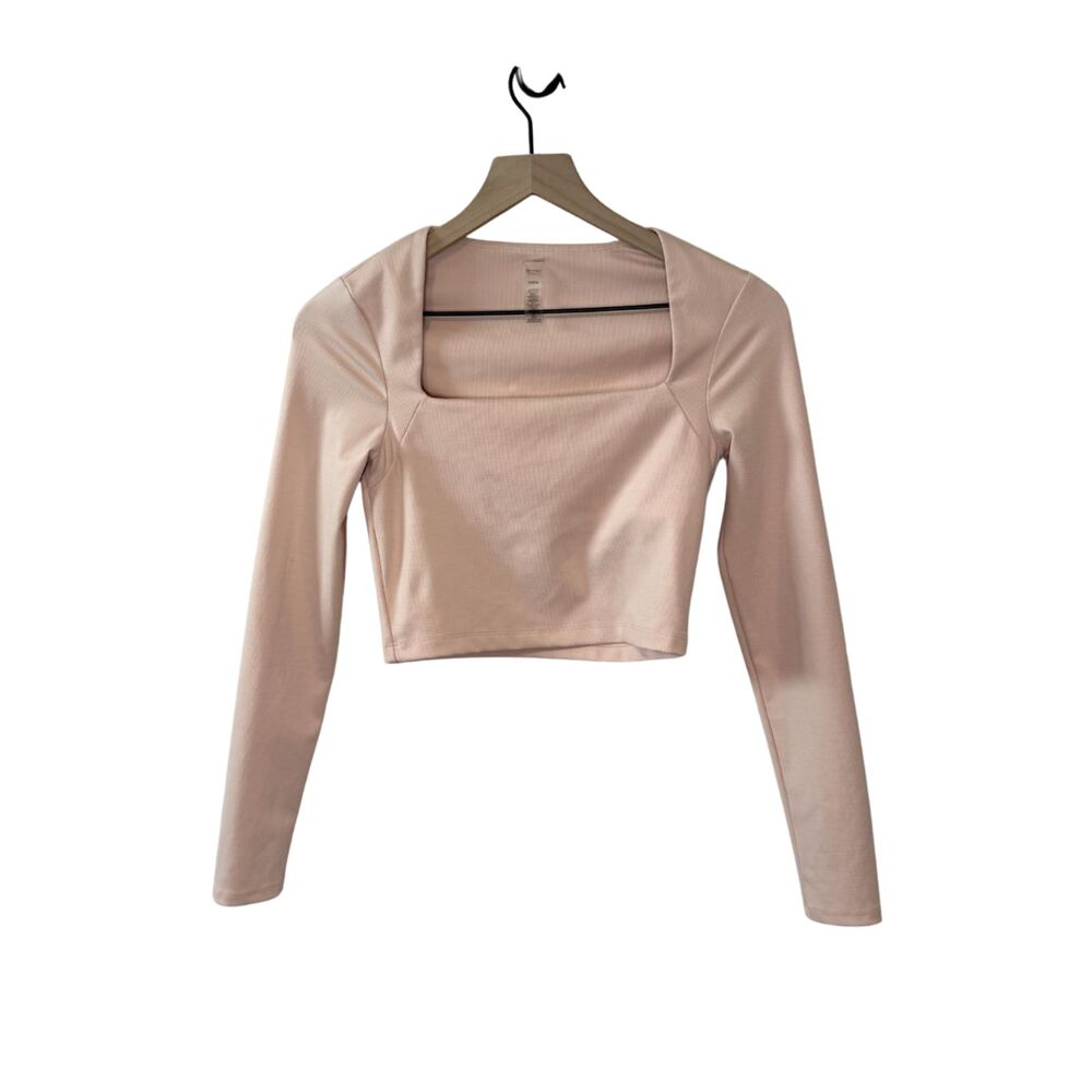Beyond Yoga Pink Square Neck Crop Long Sleeve Size XS